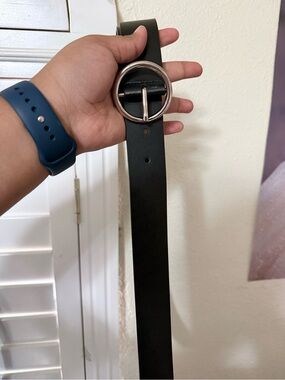 Target Black Leather Belt with Round Silver Buckle